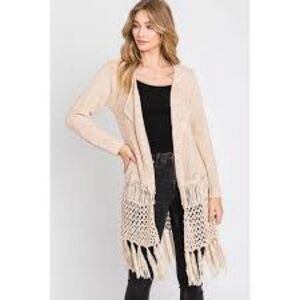 Jade by Jane | Size S/M | Women's Beige Fringe Cardigan